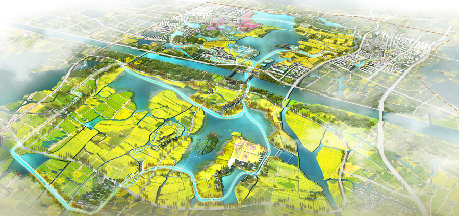 水乡客厅鸟瞰图。